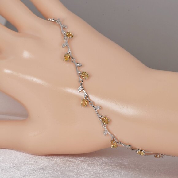 Natural Citrine Topaz Oval Cut Gemstone Tennis Bracelet Real Solid 925, 7" - Picture 2 of 3